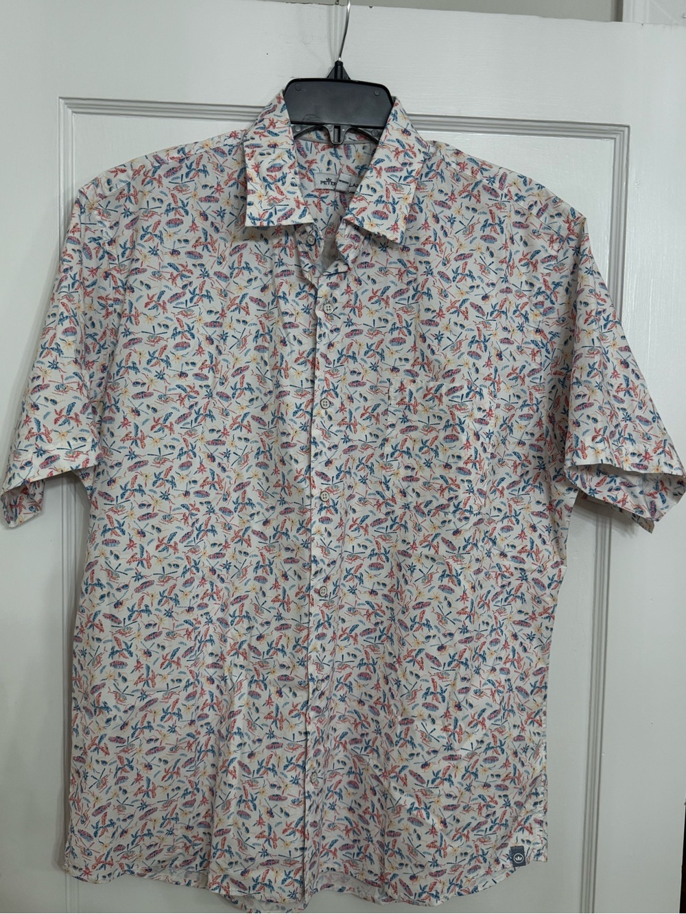 Peter Millar short-sleeve novelty. woven sport shirt size large